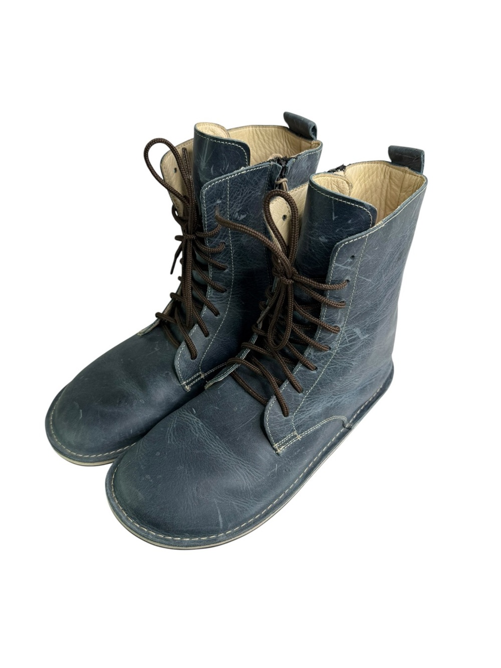 Ruby Barefoot Blue Leather Lace Up Zero Drop Wide Toebox Boots Minimalist Fall - Picture 2 of 10